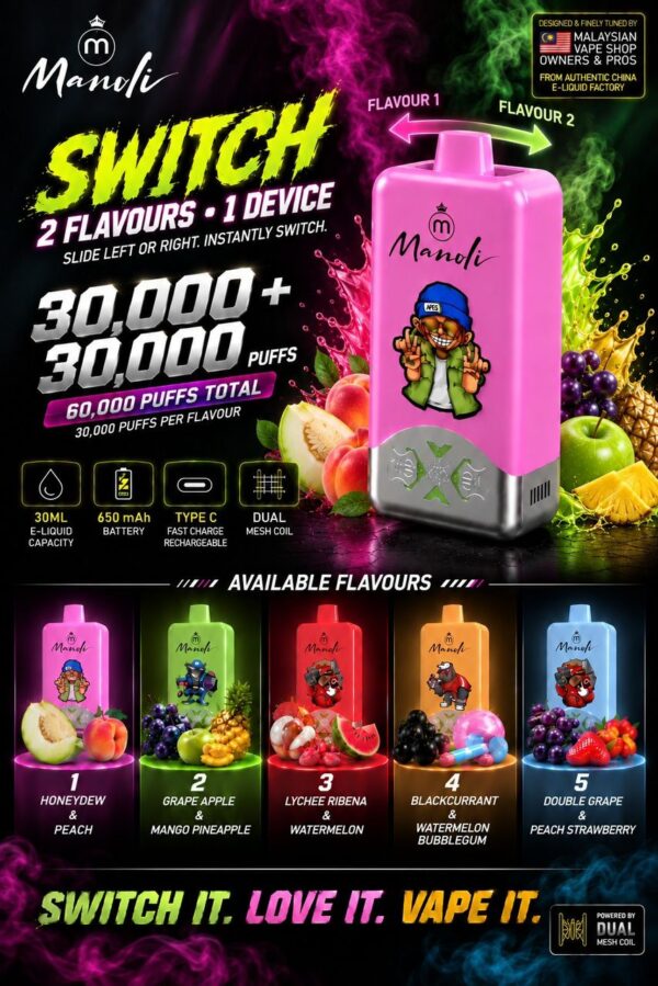 Manoli Switch 60k Disposable (2 Flavors In 1 Device) | Official Authentic Product